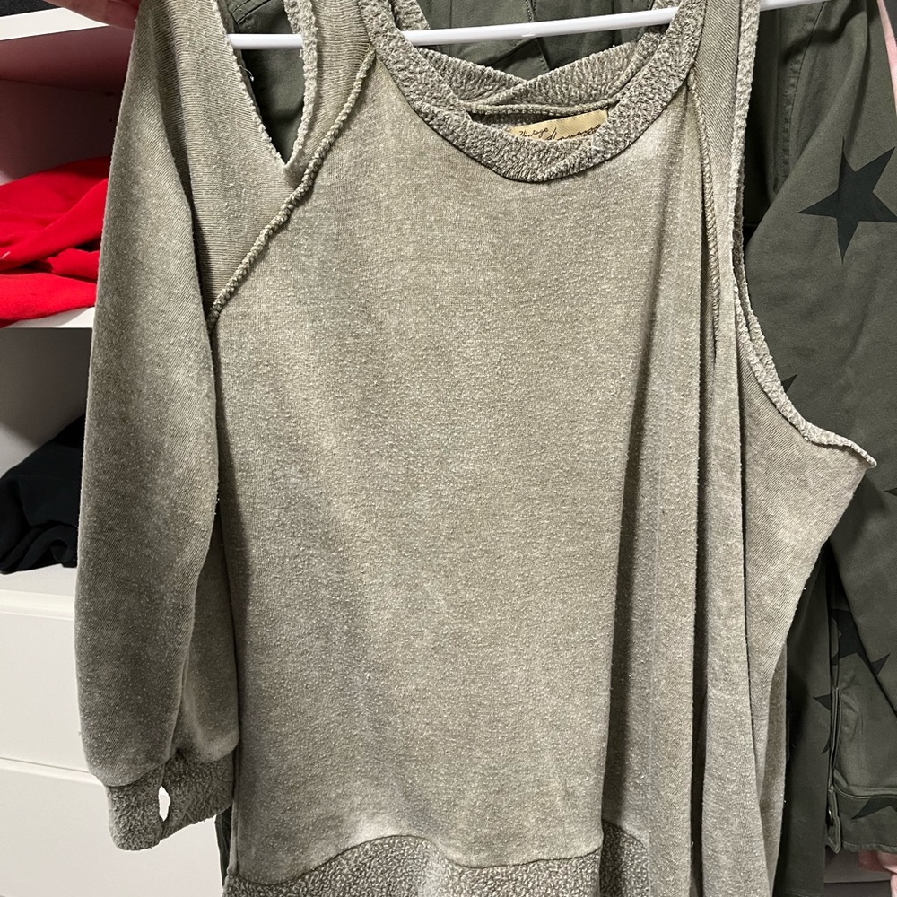 Vintage Havana cold shoulder olive green sweatshirt